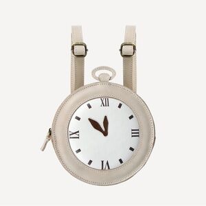 Cream and Brown Kids Clock leather Backpack